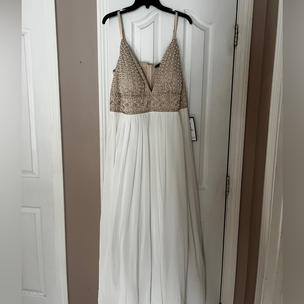 Brand New Beige Beaded Dress with Pearl Details